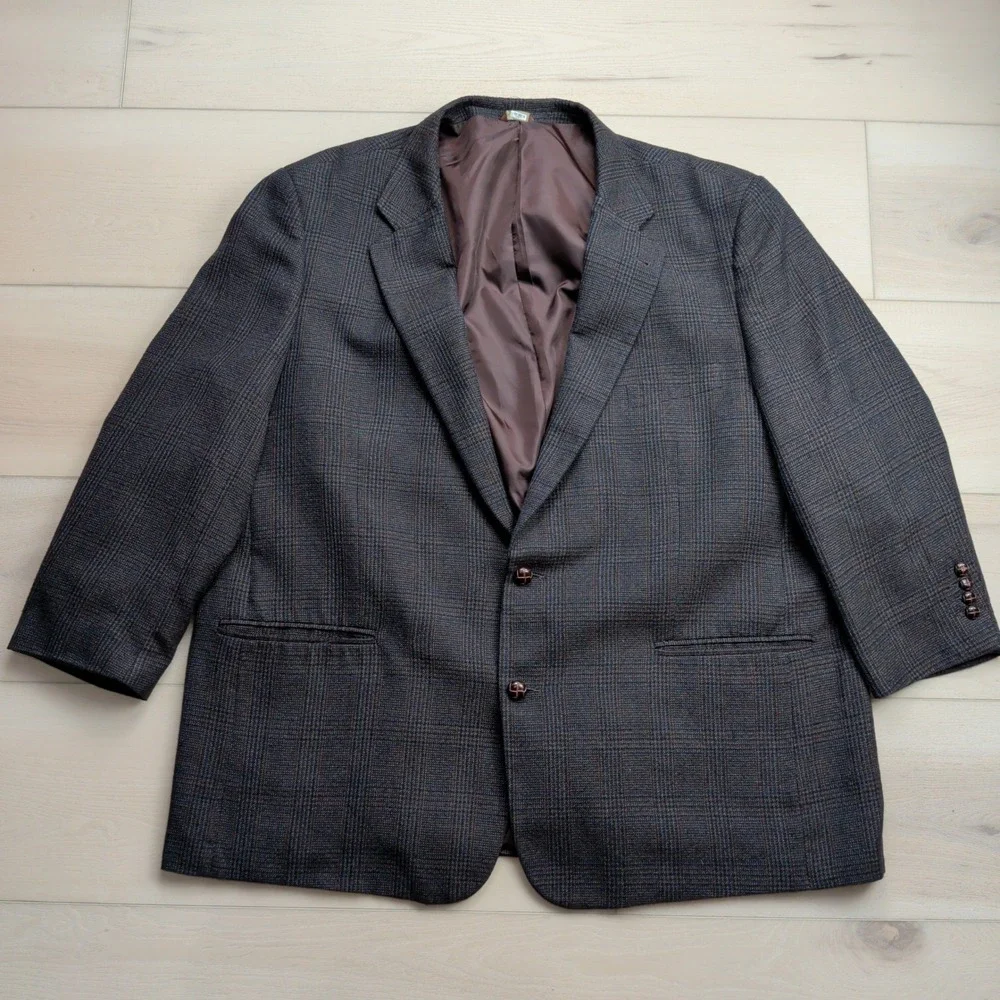 Oak Hill Sport Coat Blazer‎ Mens 54R Glen Plaid Blue Brown Two Button Windowpane